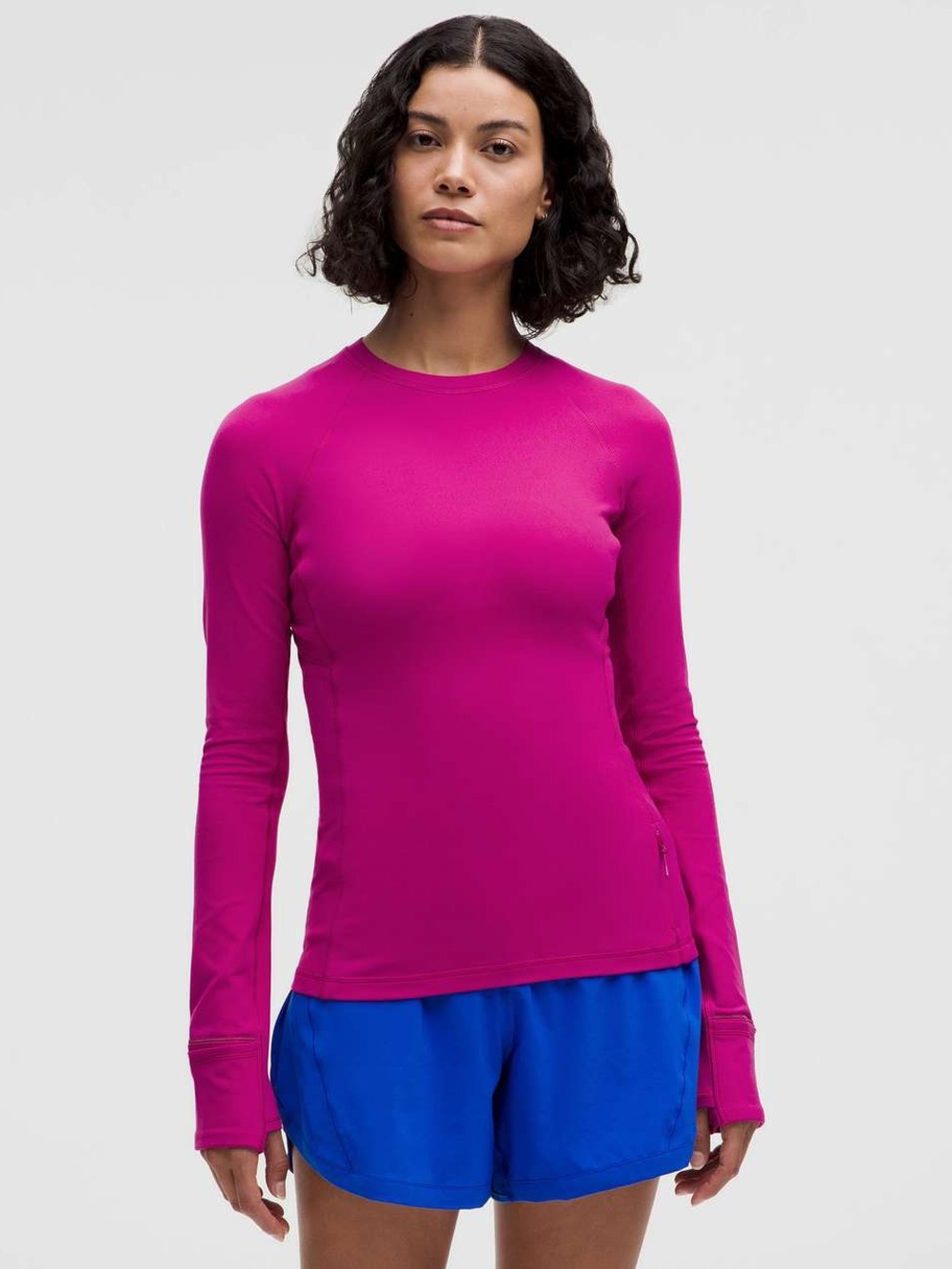 Lululemon Runderful Long Sleeve Crewneck Zipper Detail Yoga Top Deep Fuschia